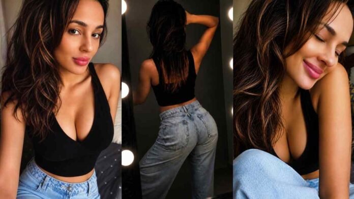 Seerat Kapoor, Seerat Kapoor fashion, street style, baggy denim look, black bralette outfit, casual celebrity style, effortless dressing